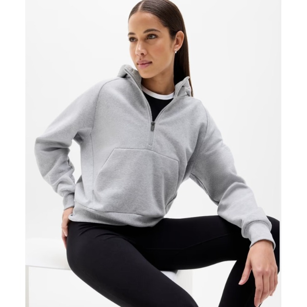 Athleta Forever Fleece 1/2 Zip Hoodie XL 825011-01 Relaxed Fit Heather Gray